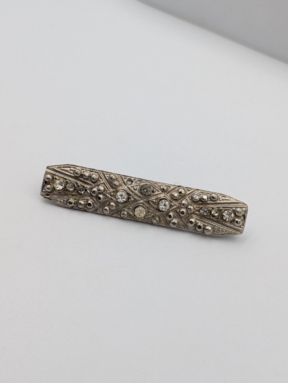 Vintage art deco bar brooch pin rhinestone and marcasite